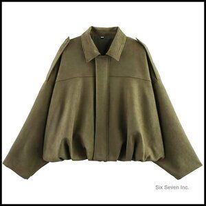 Faux Suede Bomber Jacket Oversized Pilot Coat Streetwear Zip Up Outerwear